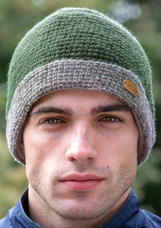 Beanies for cold weather fashion-Charcoal Rib Pullon Hat | Green Oatmeal