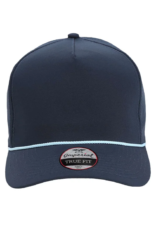 mens hats for sunny weather protection-Imperial Mens The Wrightson Moisture Wicking Snapback Hat - Navy Blue/Light Blue