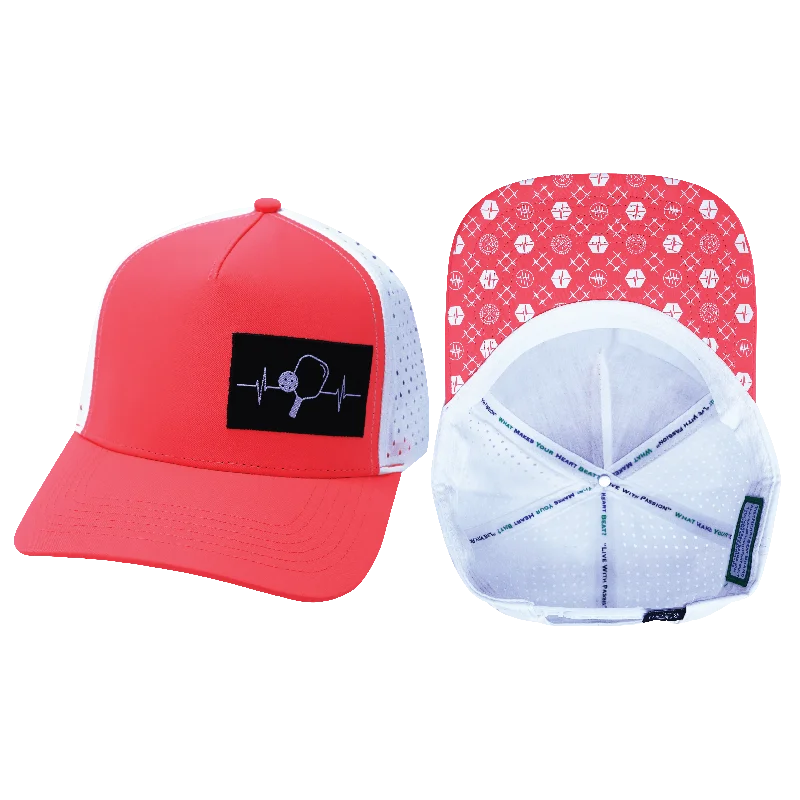 Beanies for snow activities-Pickleball Hat | Trucker Hat | Neon Peach - White