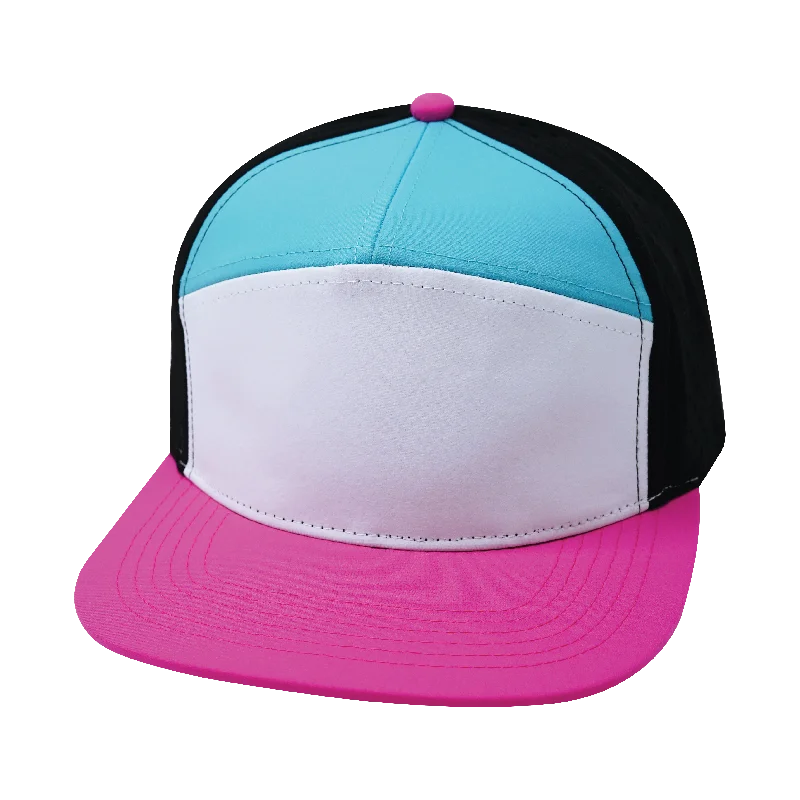 Beanies with breathable fabric-Blank- 7 Panel - Neon Pink / White / Neon Blue Green / Black (Unisex)