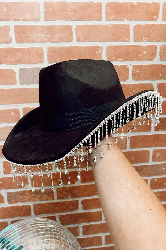 Headbands for working out-Shania Rhinestone Cowgirl Hat- Black