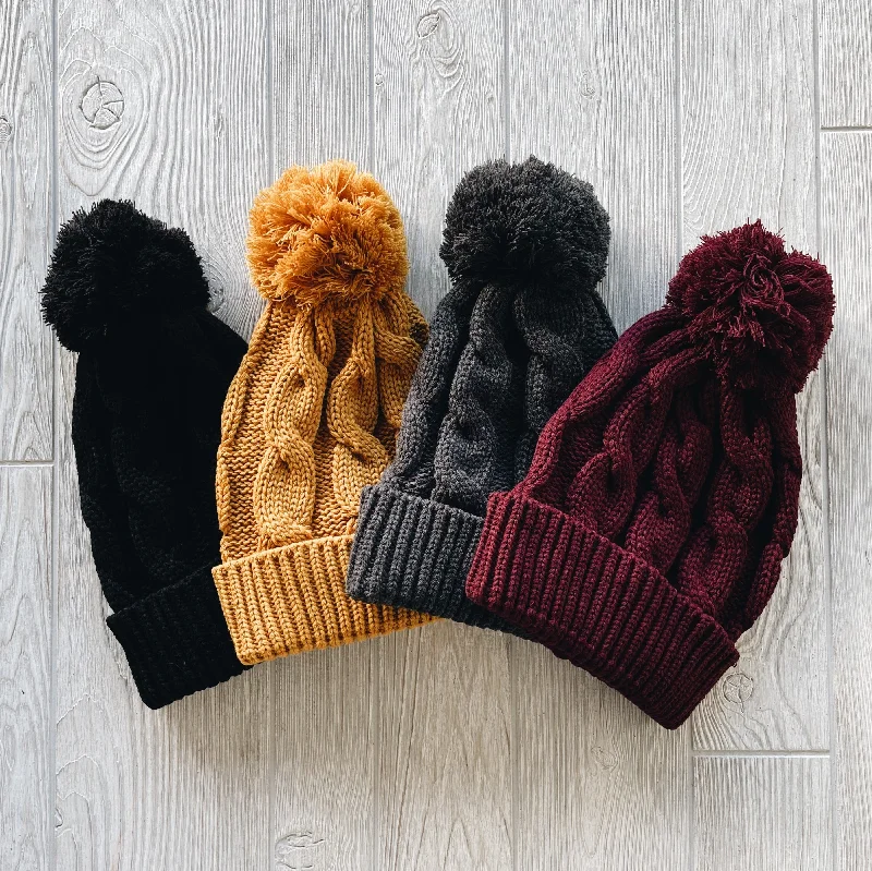 Beanies for family winter activities-Cable Knit Pom Beanie • Adult