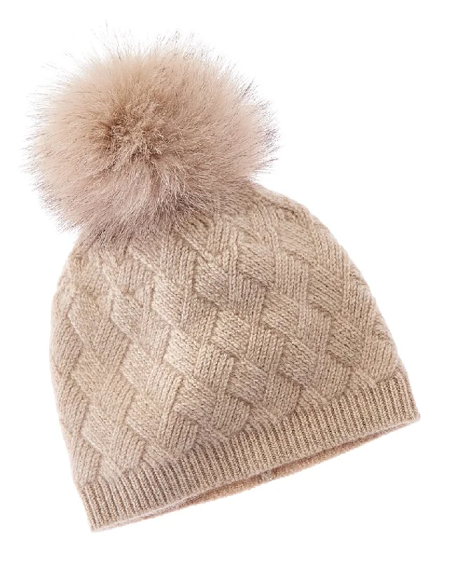 womens stylish hats for cool weather-Amicale Cashmere Basketweave Rib Cashmere Hat