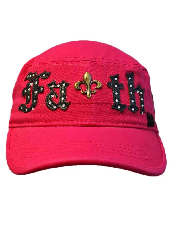 Beanies with reflective designs-Pink Cotton Cadet Cap Hat With Faith Emblem