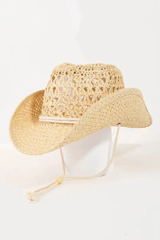 womens hats with cute sayings-Straw Cowgirl Hat In Beige