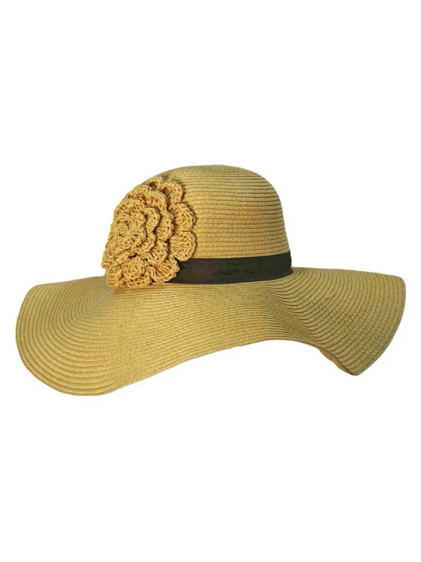 sun hat with anti-UV properties-Floppy Sun Hat With Crochet Flower