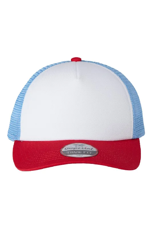 mens hats trendy and protective-Imperial Mens North Country Snapback Trucker Hat - White/Red/Sky Blue