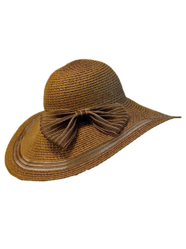 women’s sun hat with visor-Brown Sun Hat With Shear Trim And Bow