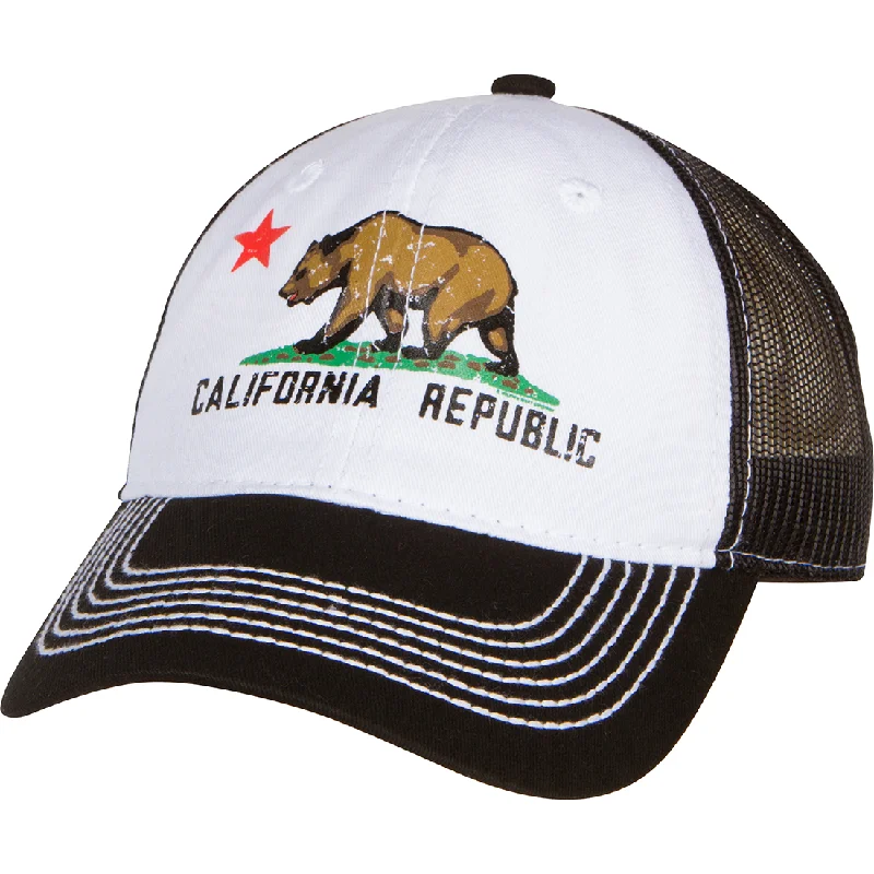 Custom beanies-California Republic Screen Print Trucker Hat - Black