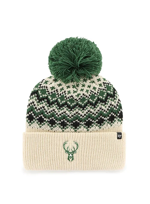 womens stylish woolen caps-Women's '47 Brand Milwaukee Bucks Elsa Pom Cuff Knit Hat