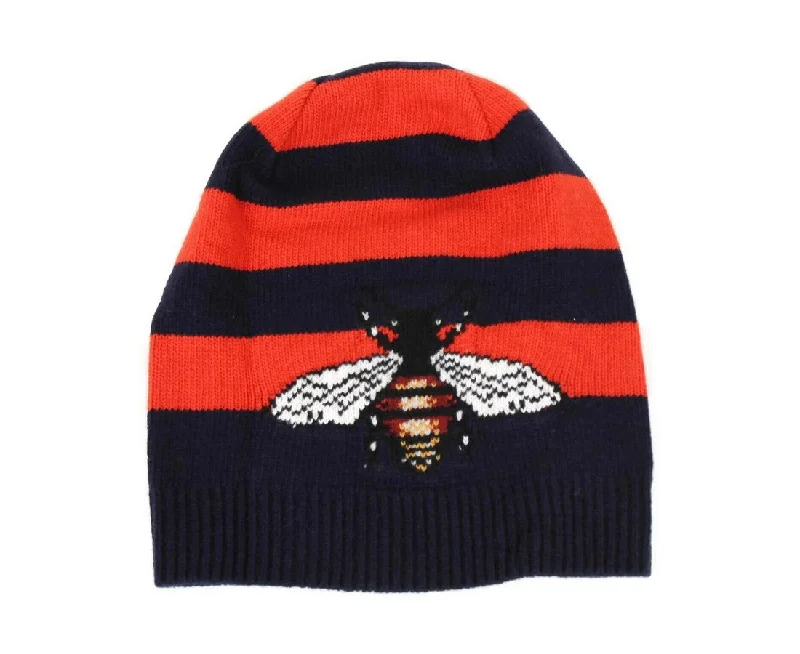 fashion wool berets-  Gucci Men's  Striped Wool Knit Beanie Hat With Large Bee M / 58