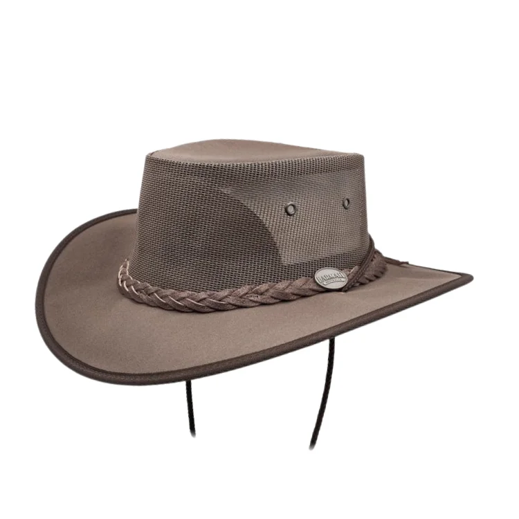 Beanies for trendy looks-Barmah 1057BR Canvas Drover Airflow Hat - Brown