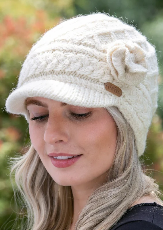 Beanies for fashionable winter travel-Aran Flower Peak Hat | Natural