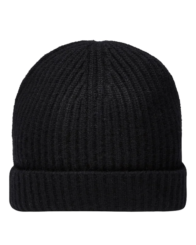 Beanies with winter graphics-Unisex Ribbed Cashmere Hat Black