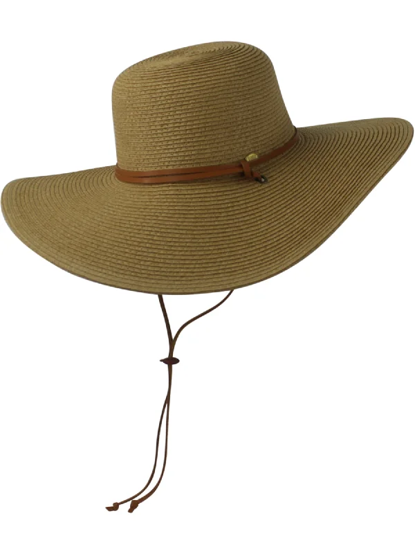 sun hat with removable chin strap-Light Brown Wide Brim Womens Sun Hat With Adjustable Lanyard UPF 50