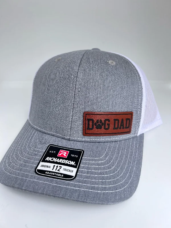 Beanies with streetwear vibes-Dog Dad Christmas Hat for Dad. Richardson 112 leather patch trucker hat for Dad. Gift for Pop. Christmas Gift for dad. Dad Hat gift.