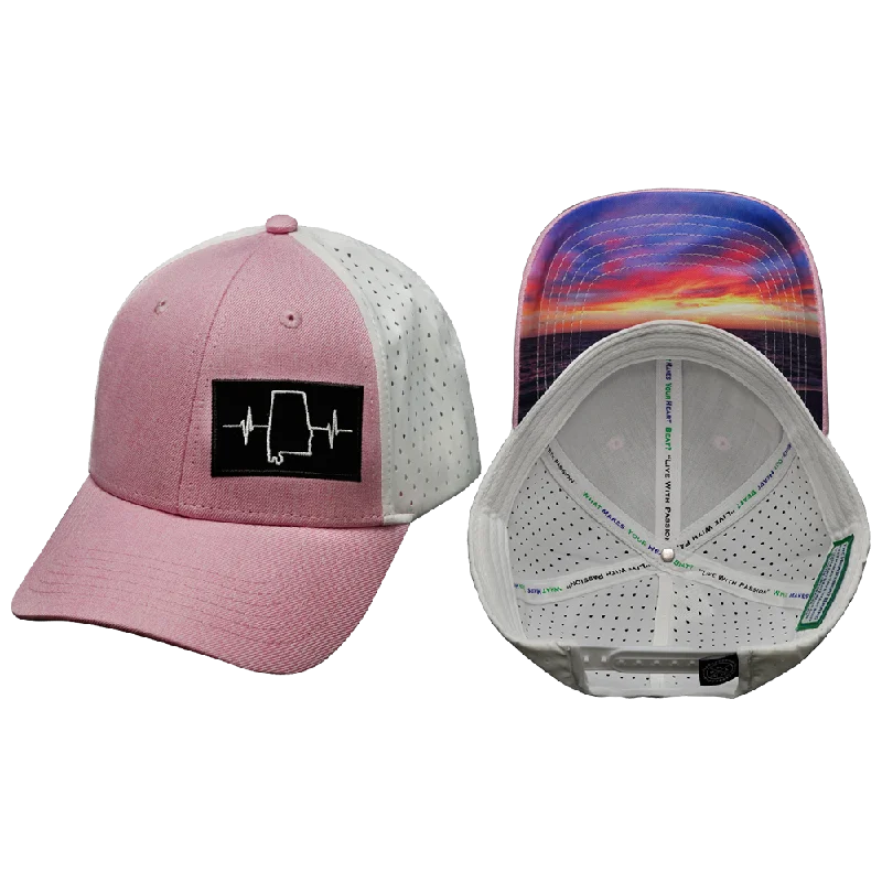 Headbands for comfort fit-Alabama Hat | Low Profile | Ponytail | Pink - White