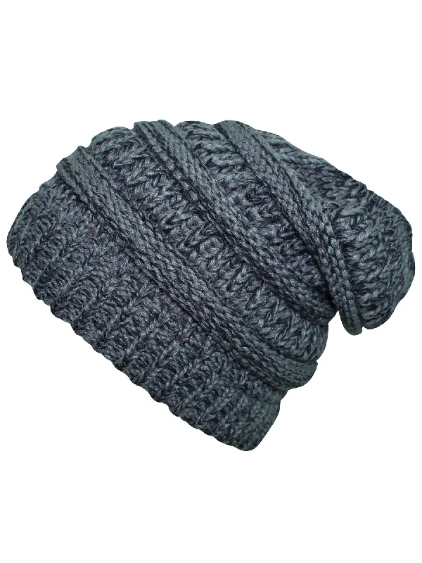 Beanies for snow activities-Two Tone Knit Slouchy Unisex Beanie Hat