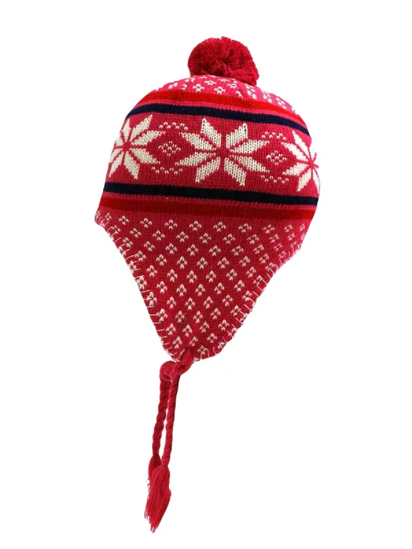 Beanies for stylish, chilly moments-Pink Snowflake Knit Winter Hat With Tassels