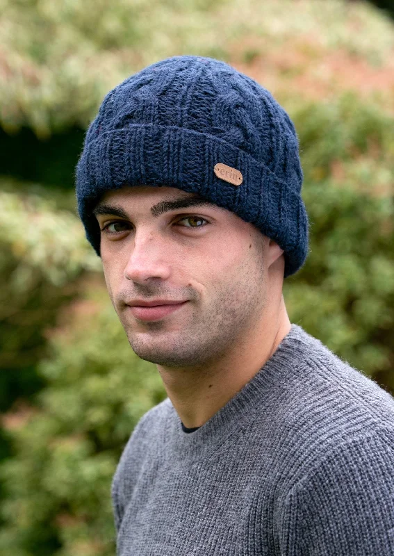 Soft headbands-Aran Cable Turnup Hat | Navy