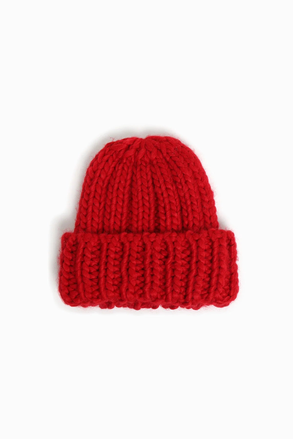 Beanies for streetwear-Hand Knit Chunky Beanie in Red