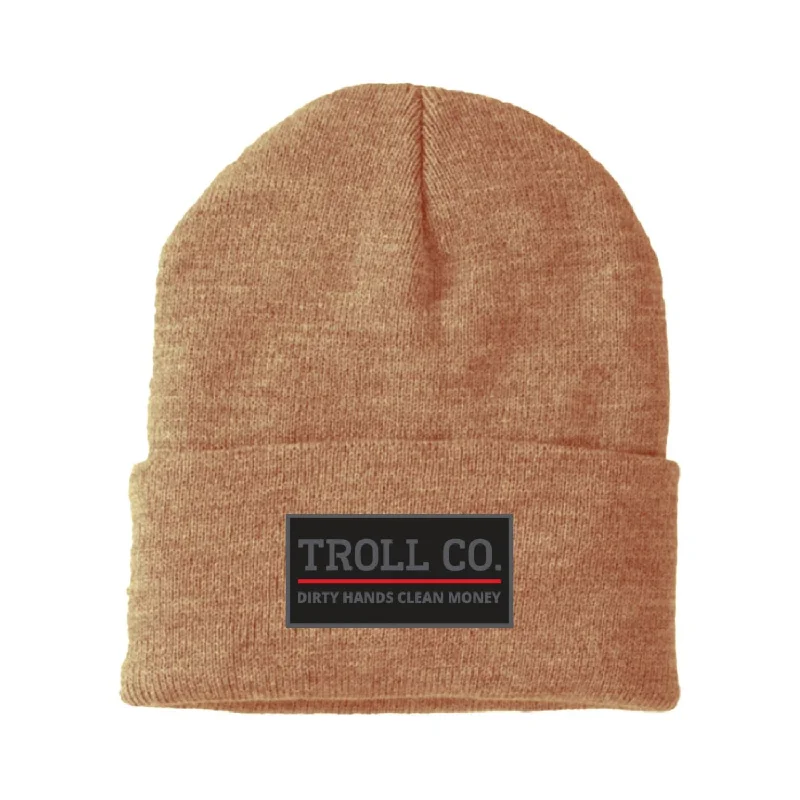 Headbands for long runs-Troll Co. Premium "Dirty Hands, Clean Money" Patch Knit Beanie