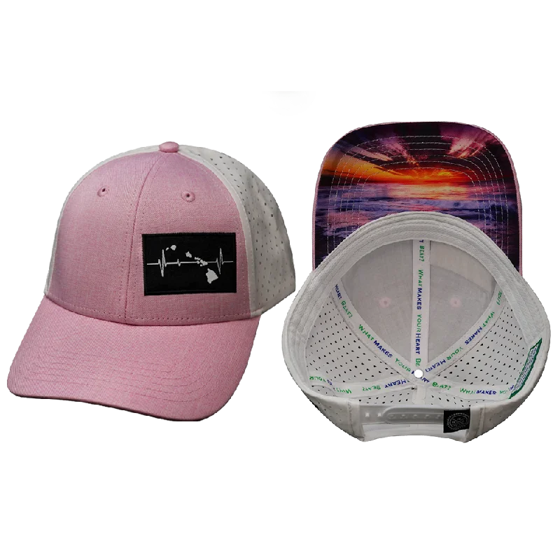 Beanies for staying warm in the snow-Hawaii Hat | Low Profile | Ponytail | Pink - White