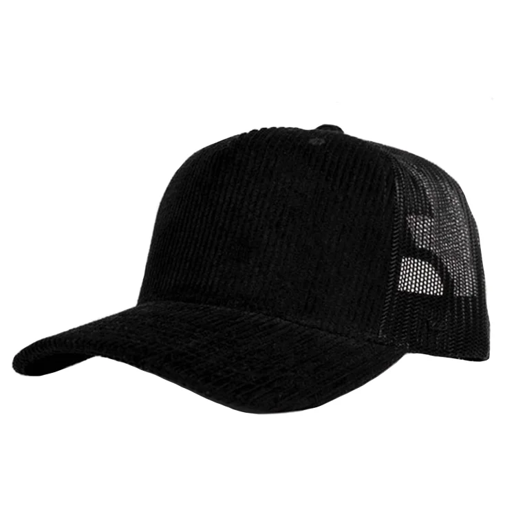 Beanies for protecting hair from the cold-Uflex Unisex Cord Trucker Snapback - Black/Black