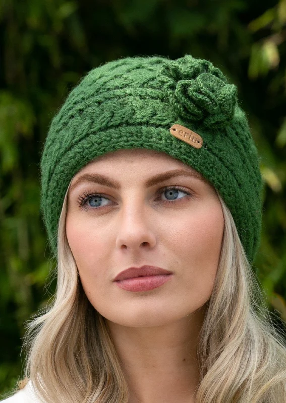 Headbands for fitness-Aran Trellis Flower Hat | Green