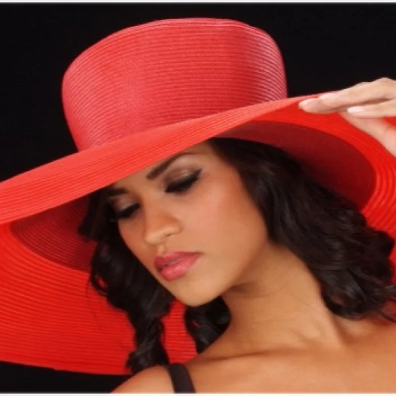 sun hat with broad brim-AC7040 Custom Women's red wide brim sun hat