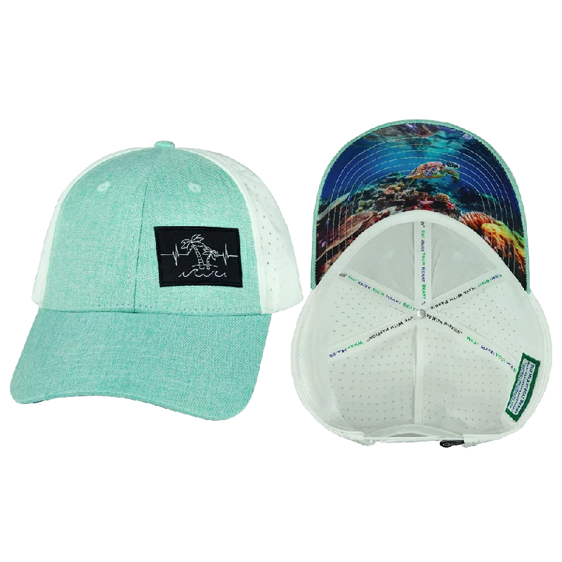 Beanies for skiing and snowboarding-Beach Hat | Low Profile | Ponytail | Teal - White