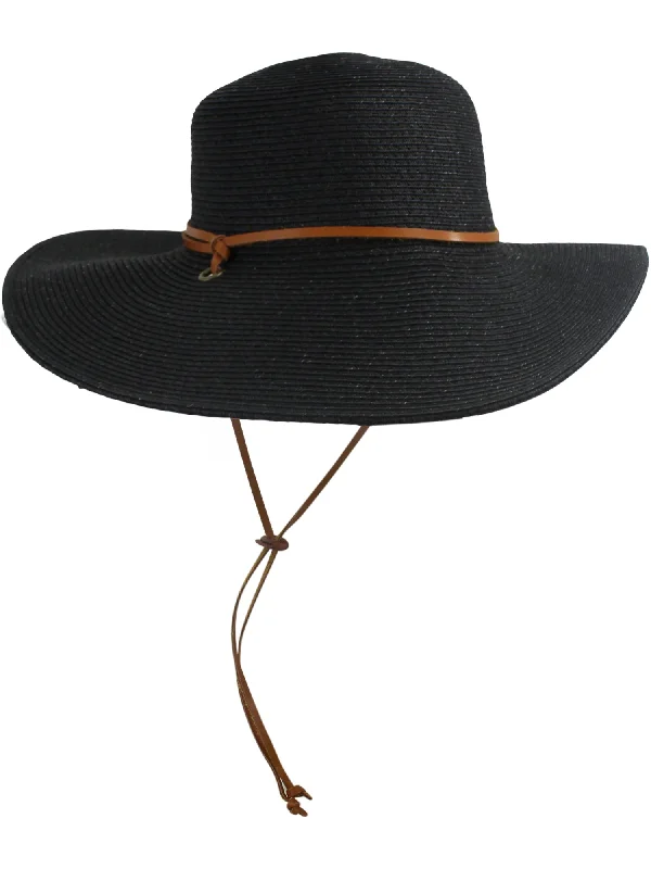 sun hat for a sunny beach trip-Black Wide Brim Womens Sun Hat With Adjustable Lanyard UPF 50