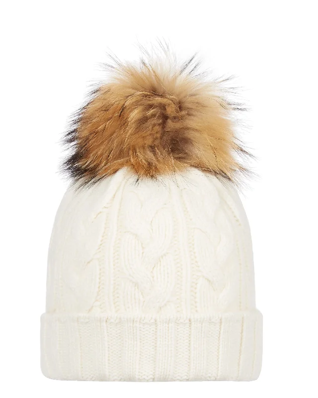 Beanies with ultimate warmth-Unisex Chunky Cable Cashmere Pom Hat New Ivory White