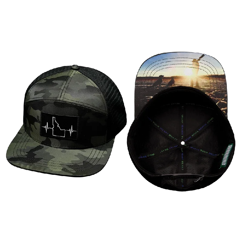 Headbands for casual outfits-Idaho Hat | Flat Bill | Green Camo - Black