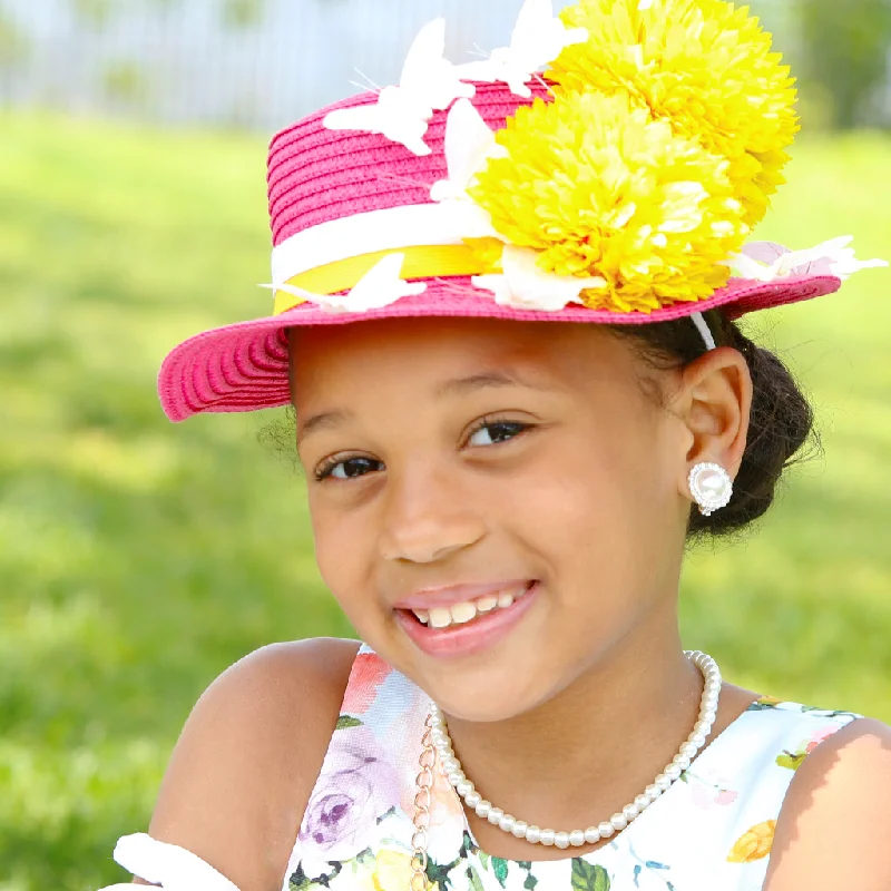 Headbands for weekend outfits-KH4442-Pink butterfly dress hats for kids