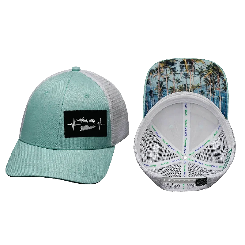 Beanies with textured yarns-Virgin Islands Hat | Low Profile | Teal - White