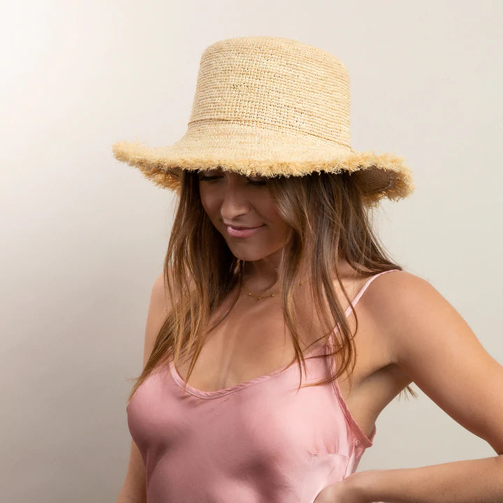 Bucket hats with adjustable features-Packable Raffia Bucket in Natural