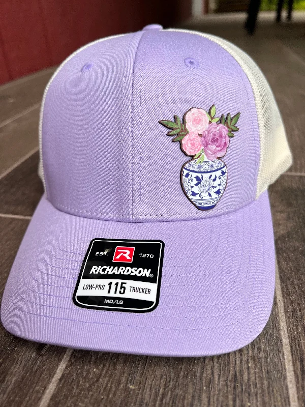 Beanies with fun patterns and colors-Mothers Day Hat for Mom | Flower Vase Leather Patch Hat | Hat for Mom | Mothers Day Gift | Unique Gift Idea | Richardson 115 Snapback hat