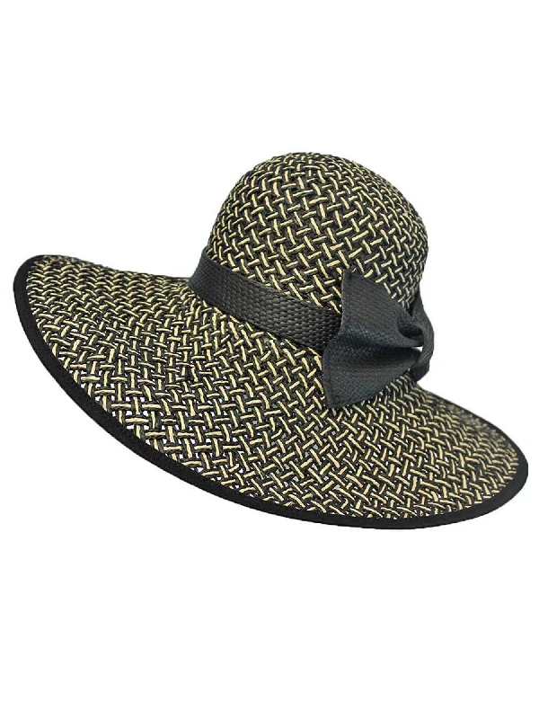 Headbands for activities like hiking-Black & Tan Woven Braided Straw Hat