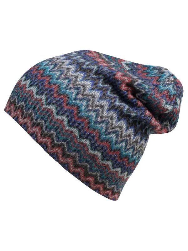 Headbands for fashion statements-Pink & Blue Chevron Stripe Knit Slouchy Beanie Cap Hat