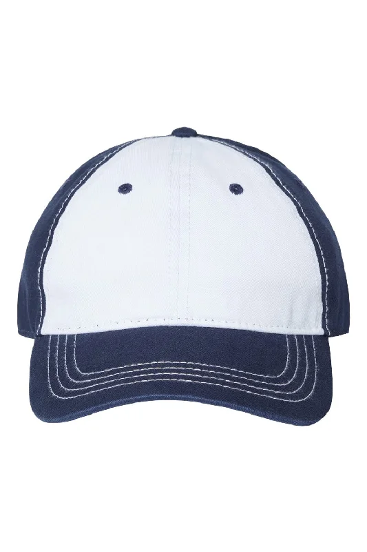 mens hats for hiking trips-Cap America Mens Relaxed Adjustable Dad Hat - White/Light Navy Blue