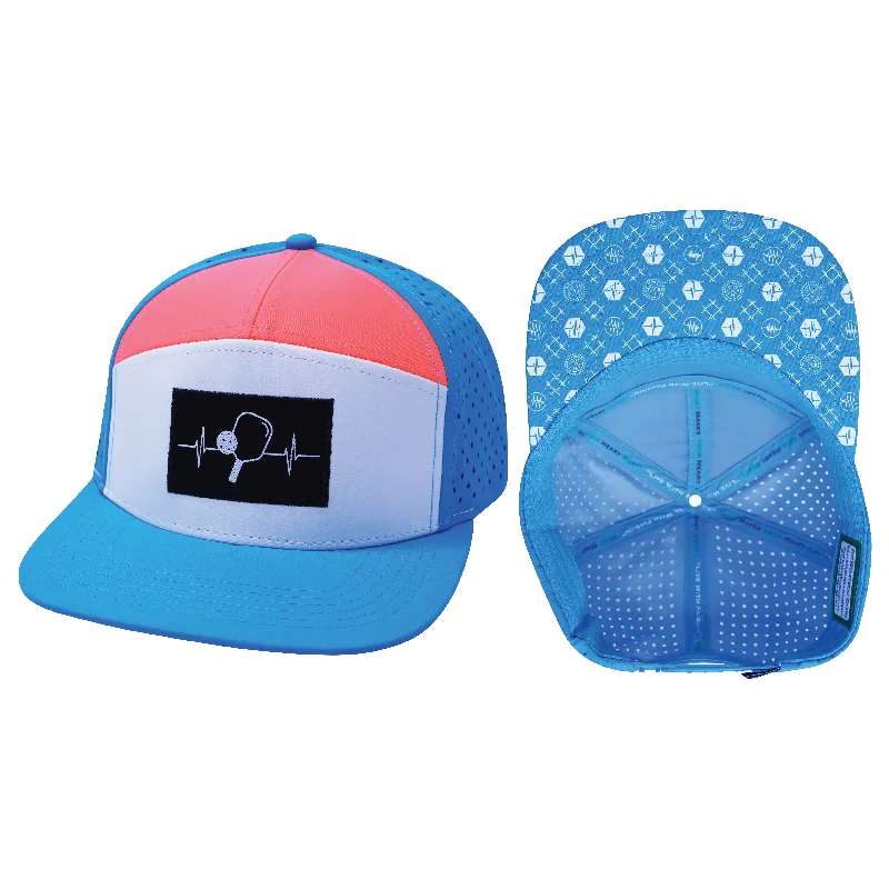 Beanies for trendy winter styles-Pickleball Hat | Flat Bill | Neon Blue - White - Neon Peach