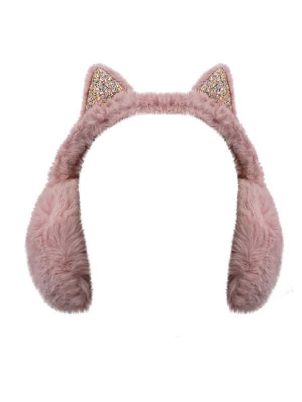 Beanies for cozy moments-Light Pink Faux Fur Cat Ears Earmuffs