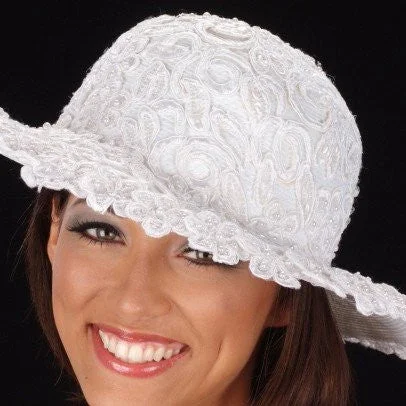 Beanies for cool winter mornings-W6006-White wedding straw hat covered with hand beaded fabric