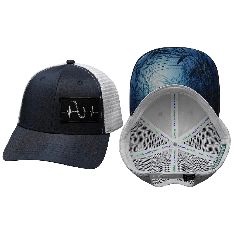 Beanies with performance features-Fishing Hat | Low Profile | Ocean Blue - White