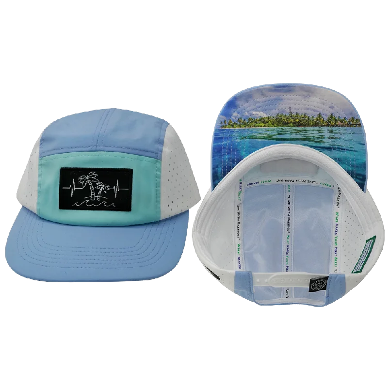 Beanies with smooth textures-Beach Hat | 5 Panel | Baby Blue - Mint - White