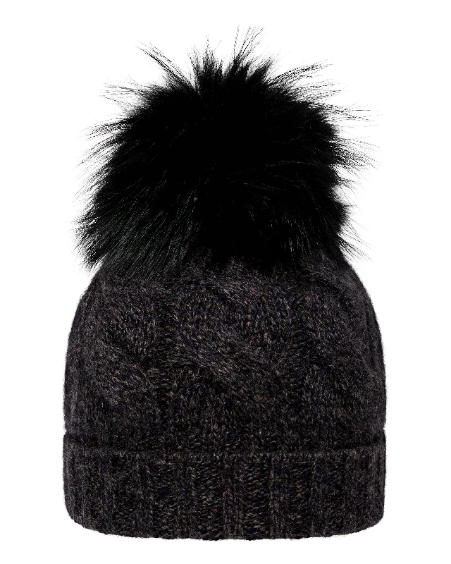 Beanies with ultra-comfort fit-Unisex Chunky Cable Cashmere Hat With Pom Granite Grey