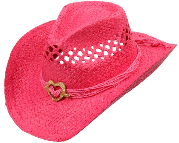 Beanies for parties-Toyo Straw Cowyboy Hat with Heart Charm