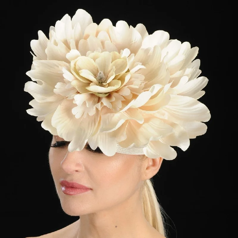 Headbands for matching outfits-OE8004-Ivory Cream Fascinator With Large Flower