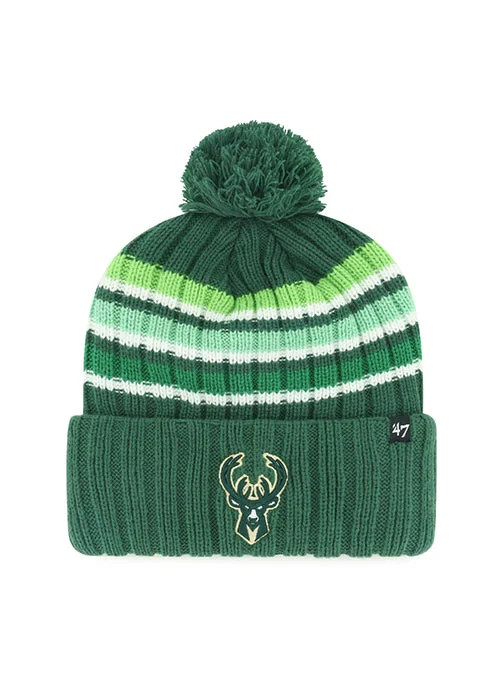 womens hats with comfortable straps-Women's '47 Brand Striped Pom Milwaukee Bucks Cuff Knit Hat